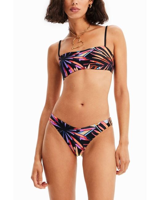 Desigual Black Tropical Bandeau Bikini Top