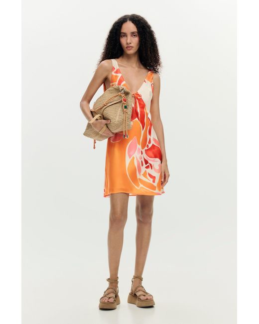 Desigual Orange Strappy Petal Dress, Polyester
