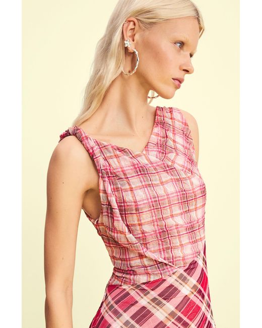 Desigual Red Checked Plaid Strap Dress, Polyester