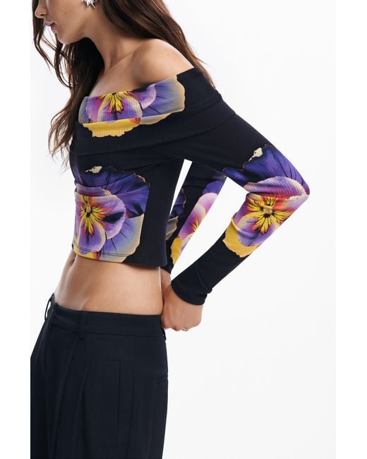 Desigual Blue Floral Print T-Shirt M. Christian Lacroix, Viscose