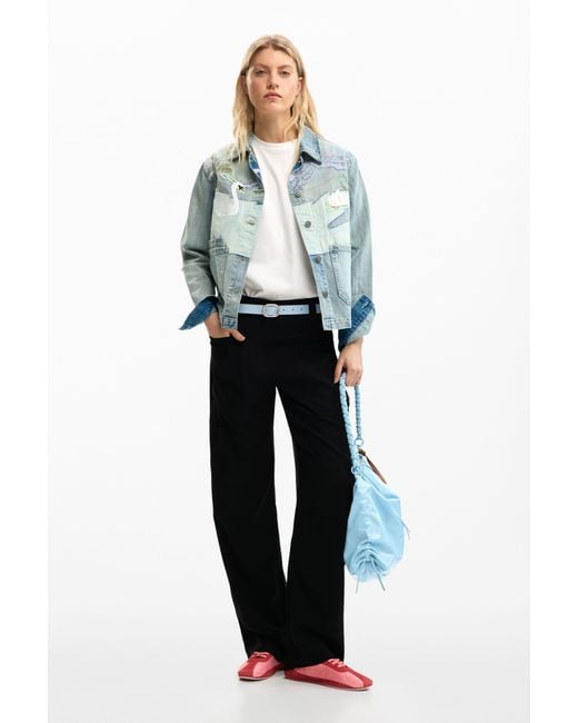 Desigual Blue Denim Patch Jacket, Cotton