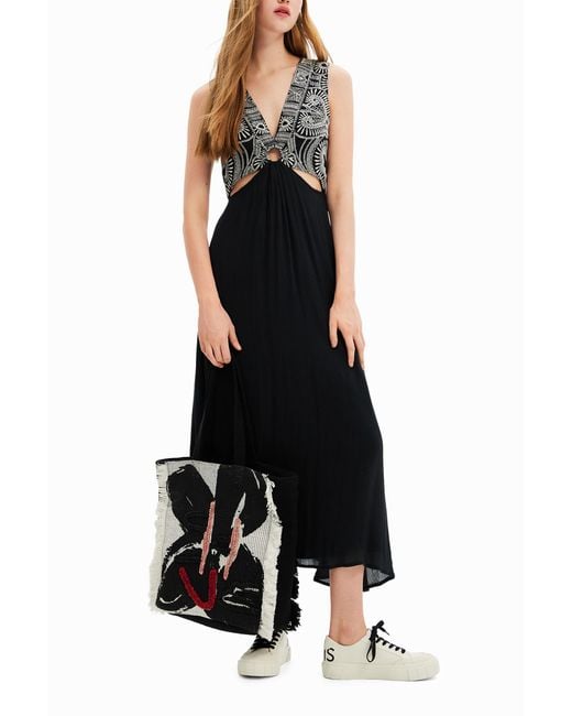 Desigual Black Large Flower Tote Bag