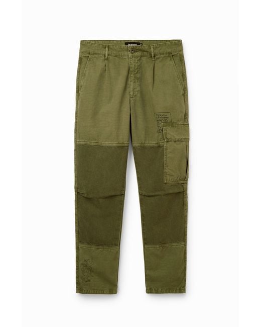 Desigual Green Patchwork Cargo Trousers, Cotton for men