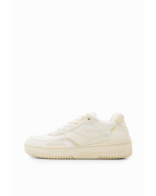 Desigual White Retro Patchwork Split Leather Sneakers