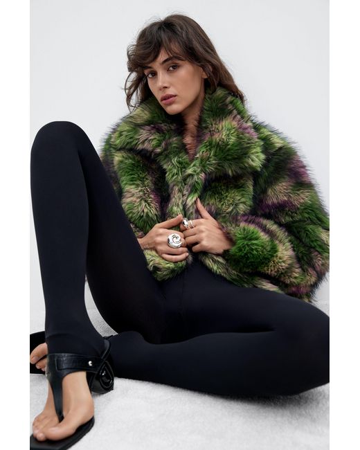 Desigual Green Synthetic Fur Coat Lacroix, Polyester