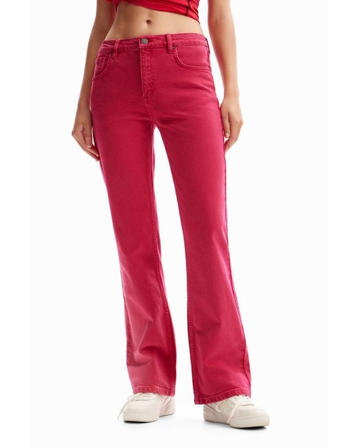 Desigual Red Plain Flare Jeans, Cotton