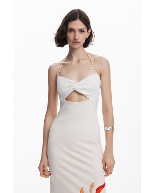 Desigual White Cut-Out Neckline Dress Shells