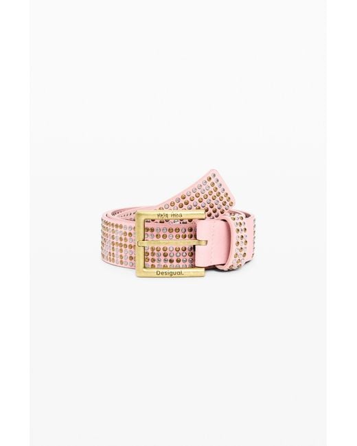 Desigual Pink Studded Leather Belt Masha Popova, Cow Leather