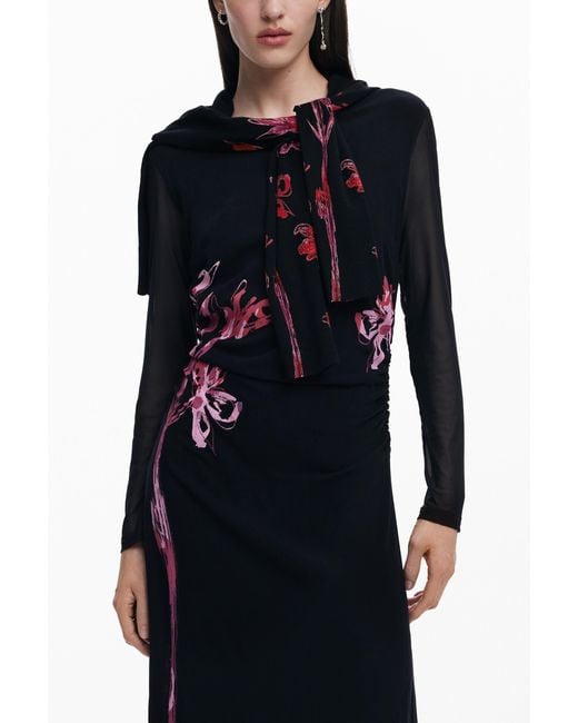 Desigual Blue Asymmetric Lily Long Dress, Viscose