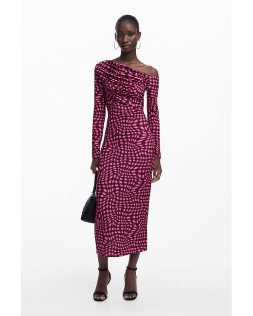 Desigual Red Kleid Mit Psychedelischen Karos