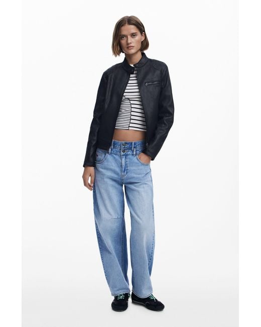 Desigual Blue Mandarin Collar Jacket, Polyester