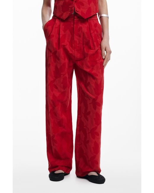 Desigual Red Printed Pleated Trousers