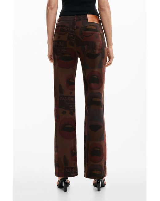 Desigual Red Printed Denim Trousers, Cotton
