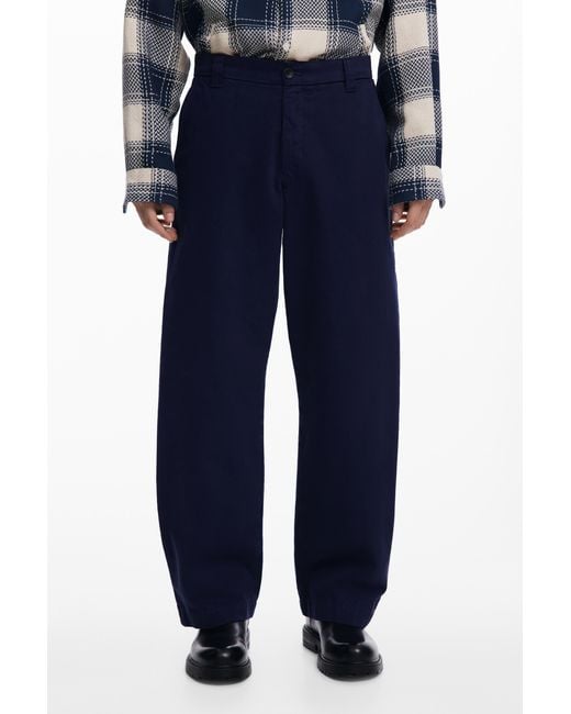 Desigual Blue Structured Straight Pants, Cotton for men