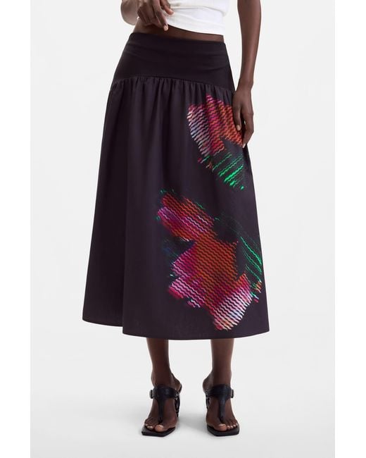 Desigual Blue Pixelated Midi Skirt