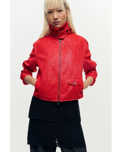 Desigual Red Faux Leather Jacket, Polyurethane