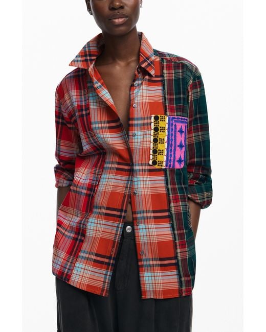 Desigual Patchwork Checkered Shirt, Cotton