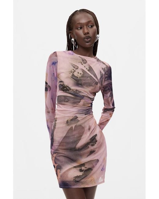 Desigual Red Printed Long-Sleeve Dress, Polyester