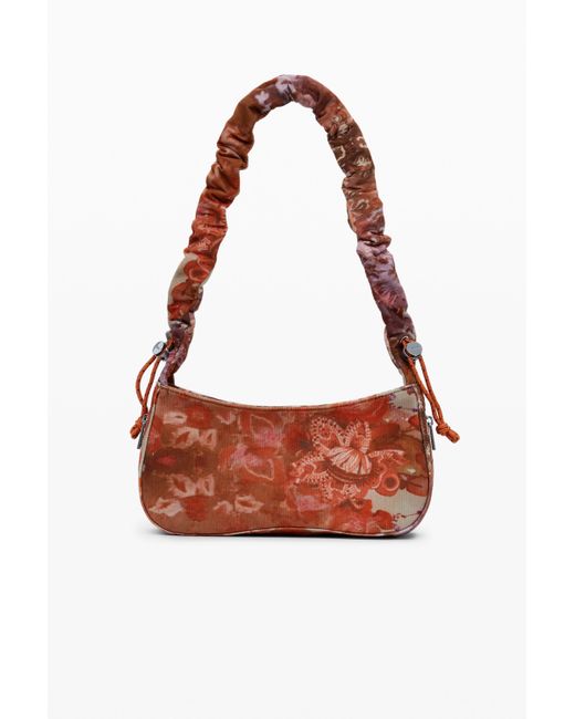 Desigual Orange Medium Floral Texture Crossbody Bag