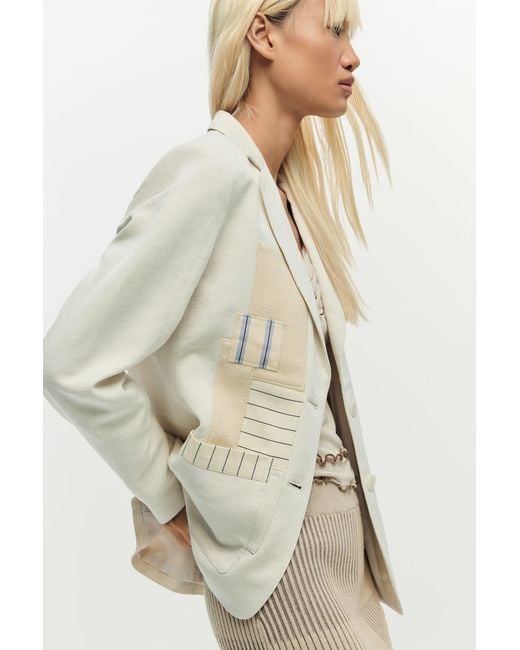 Desigual Natural Patchwork Blazer, Viscose