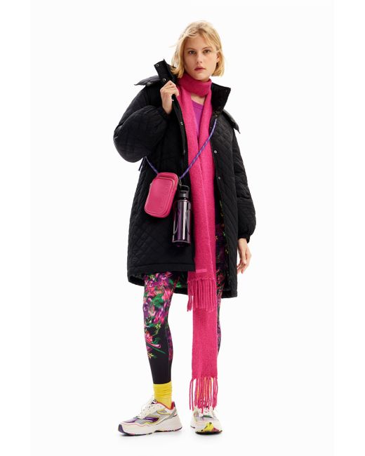 Desigual Puffsleeve Quilted Coat in Black Lyst
