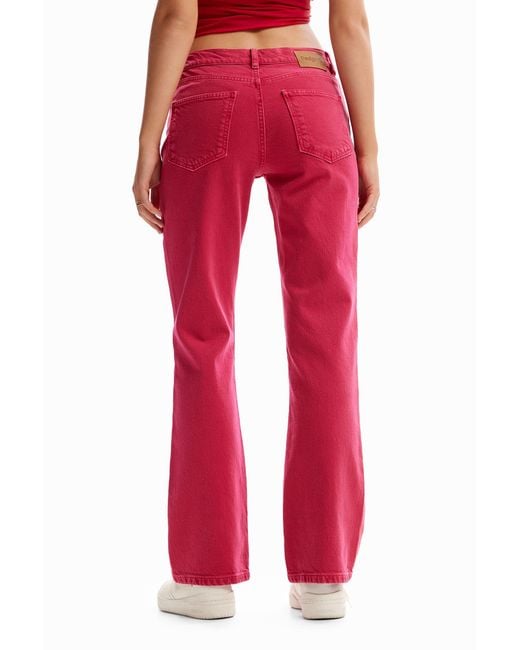 Desigual Red Plain Flare Jeans, Cotton