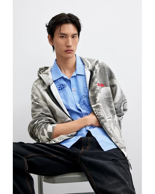 Desigual Gray Printed Sweatshirt, Cotton for men