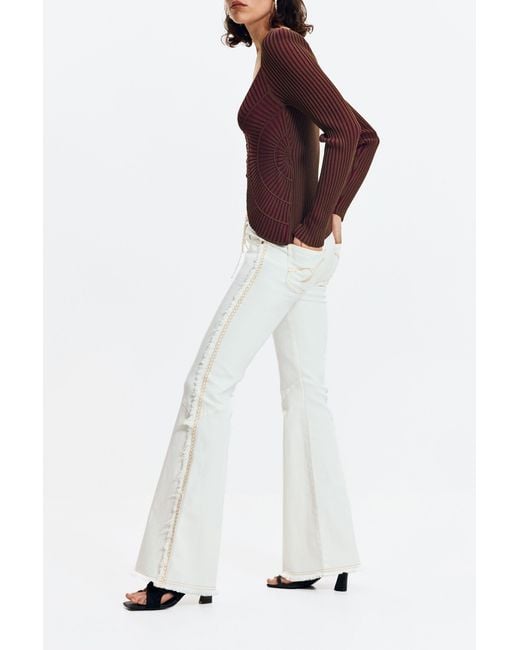 Desigual Red Frayed Flare Jeans, Cotton