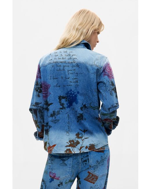 Desigual Blue Printed Embroidered Shirt, Cotton