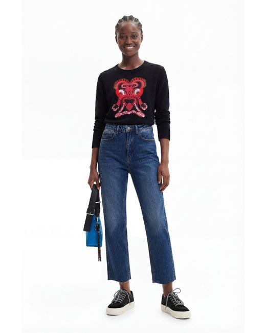 Desigual Blue Straight Cropped Jeans, Cotton