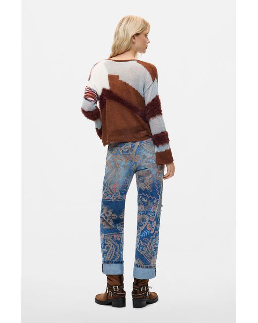 Desigual Blue Printed Cropped Sweater