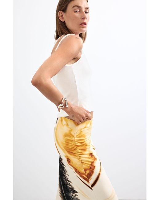 Desigual Yellow Knit Printed Skirt, Viscose