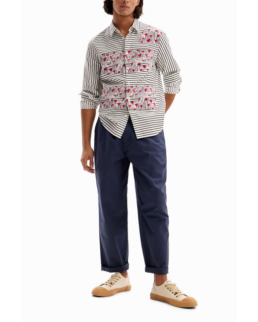 Desigual White Striped Love Shirt, Cotton for men