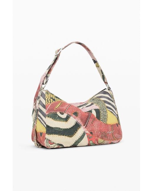 Desigual White Medium Printed Bag, Cotton