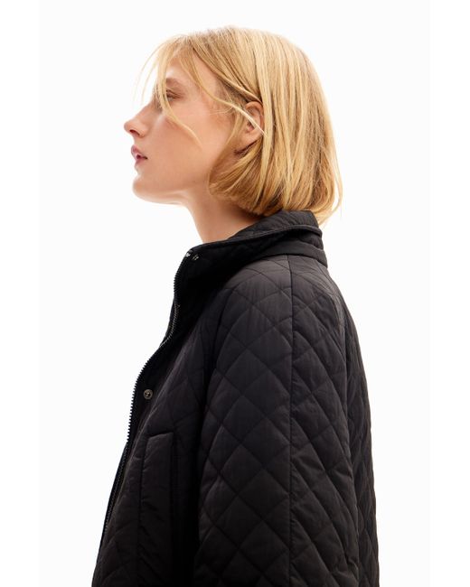 Desigual Puffsleeve Quilted Coat in Black Lyst
