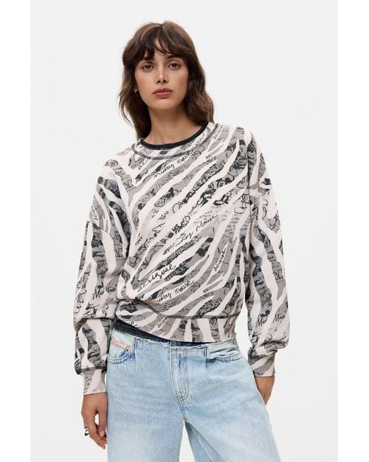 Desigual Gray Printed Disney Sweatshirt 100% Cotton, Cotton