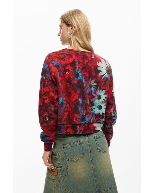 Desigual Red Printed Heart Sweatshirt, Cotton