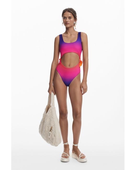 Desigual Pink Cut-Out Tie-Dye Swimsuit