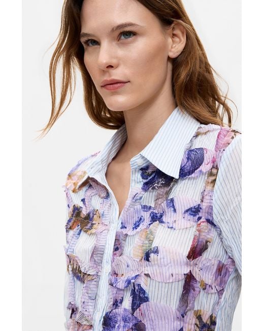 Desigual Blue Printed Long-Sleeve Shirt, Polyester