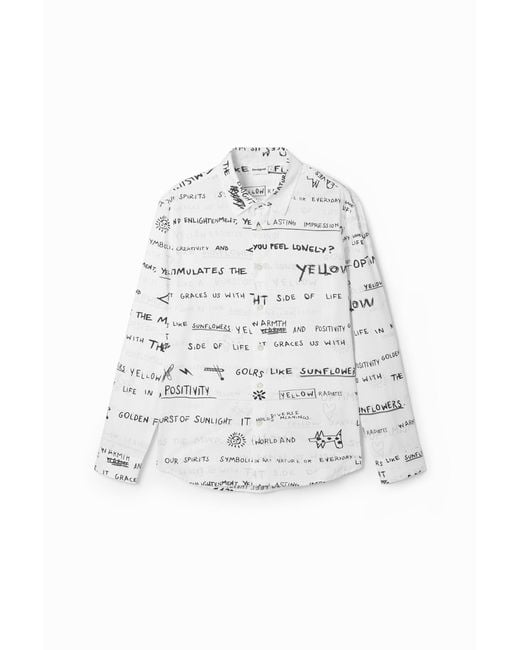Desigual White Long-Sleeve Shirt With Lettering, Cotton for men