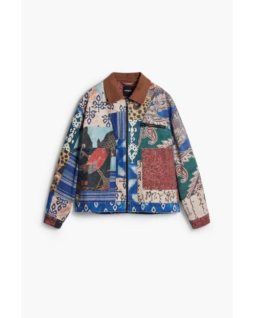 Chaqueta Patchwork, Hombre, Algodon, Blanco Desigual de hombre de color Blue