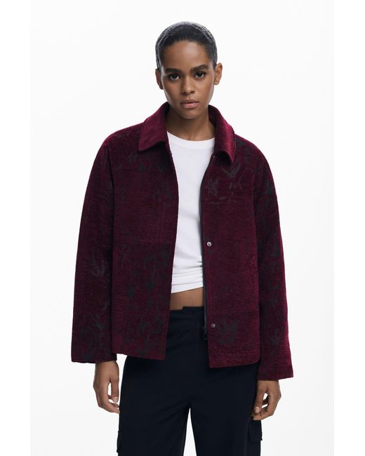 Desigual Purple Textured Short Coat, Polyester