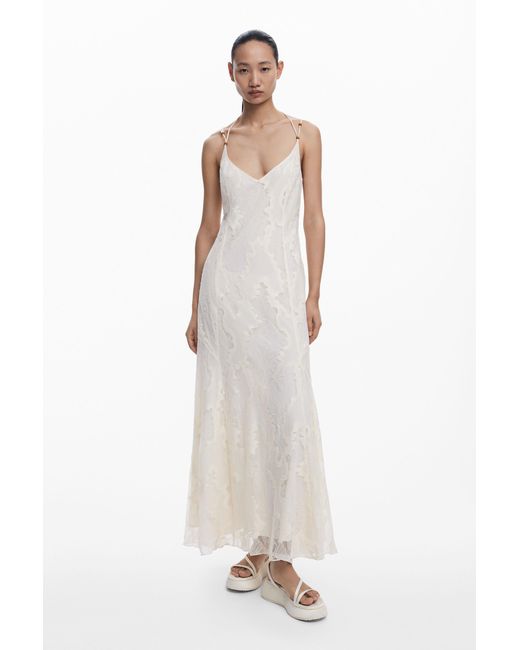 Desigual White Devore Strap Dress