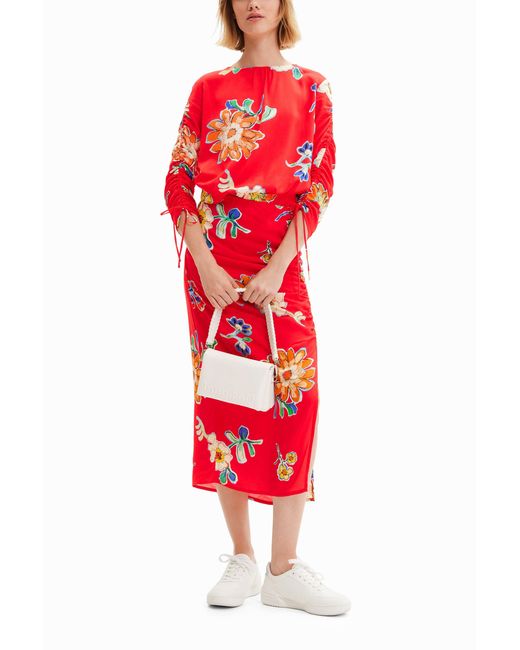 Desigual Gathered Midi Skirt, Viscose