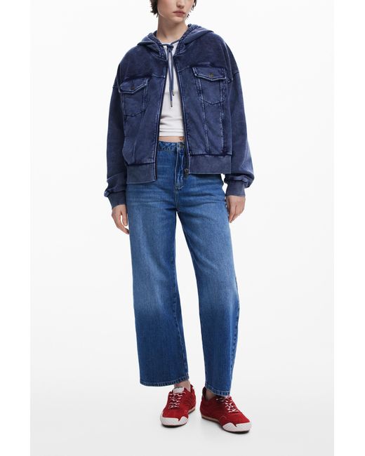Desigual Blue Denim Print Sweatshirt, Cotton