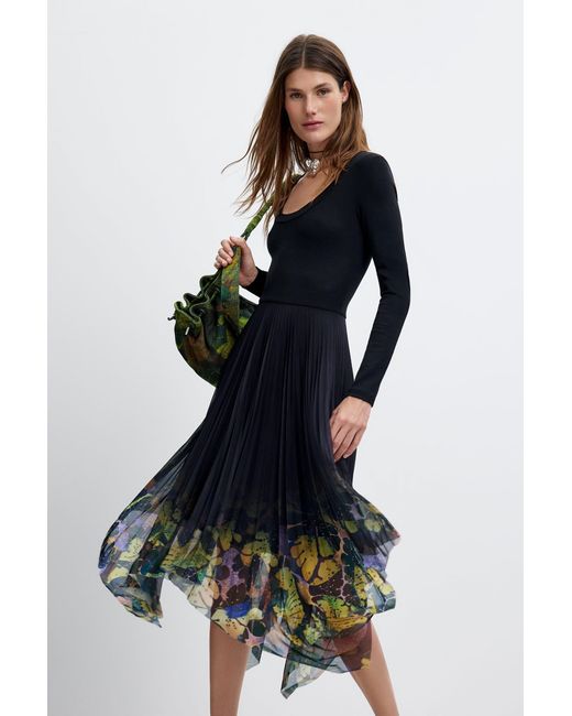 Desigual Black Long-Sleeved Midi Dress M. C. Lacroix
