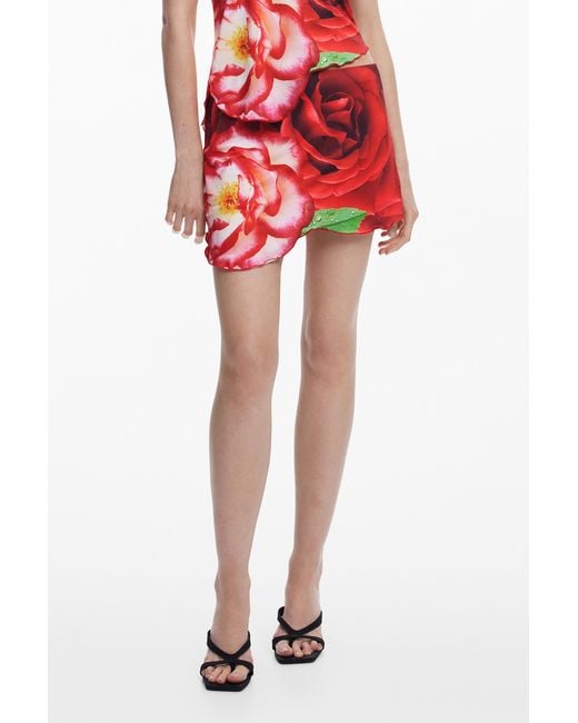 Desigual Red Tyler Mcgillivary Asymmetrical Mini Skirt, Polyester