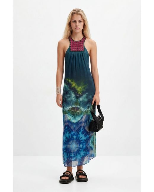 Desigual Blue Long Arty Tie-Dye Dress, Viscose