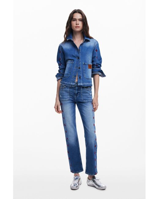 Desigual Blue Floral Denim Jacket
