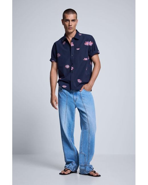 Desigual Blue Printed Jacquard Shirt, Cotton for men